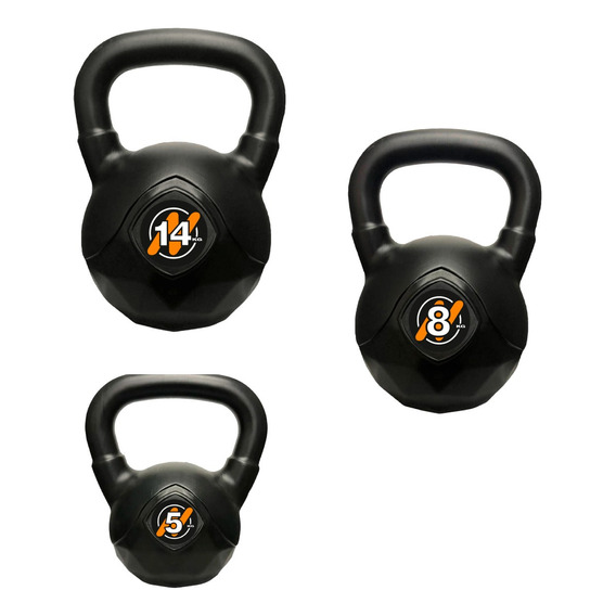 Set 3 Pesas Rusas De 5 Kg + 8 Kg + 14 Kg Fitnesas Kettlebell