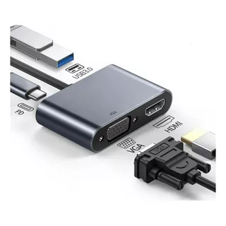 Adaptador Usb 3.0 Tipo C Hdmi 4k Vga 5 In1 Para Macbook Otg