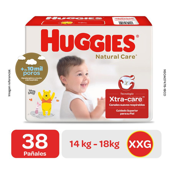 Pañales Huggies Natural Care Talla Xxg 38 UnidadesPañales Huggies Natural Care XXG