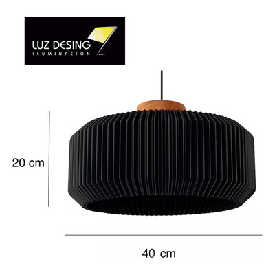 Colgante Teo Negro 40cm Sustentable Con Madera 3d Lmp