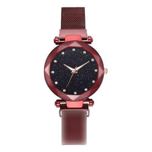 Reloj Milan Reloj Magnético Con Cielo Estrellado A La Moda Color De La Correa Rojo Vino Color Del Bisel Rojo Vino Color Del Fondo Negro