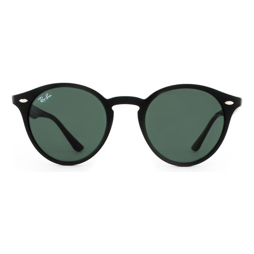 Gafas de sol Ray-Ban Round RB2180 Standard con marco de propionato color polished black, lente green de plástico clásica, varilla polished black de propionato