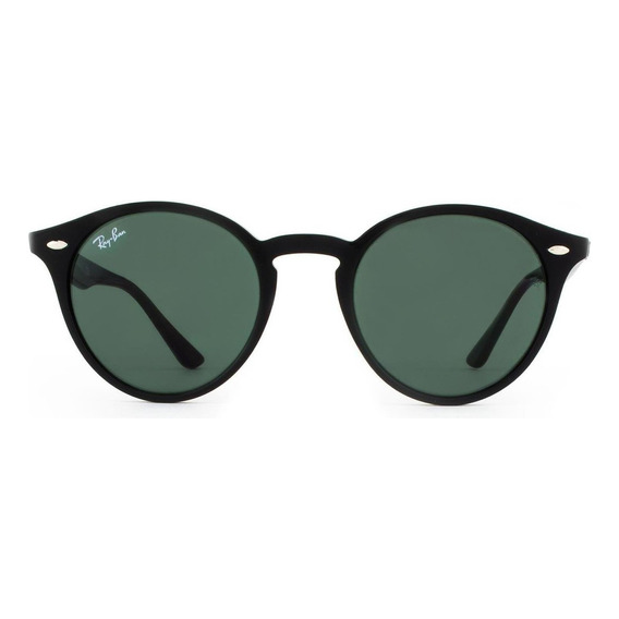 Anteojos de sol Ray-Ban Round RB2180 Standard con marco de propionato color polished black, lente green de plástico clásica, varilla polished black de propionato