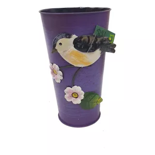 Vaso Enfeite Jardim Quintal Varanda Passaro Flor Ferro Roxo