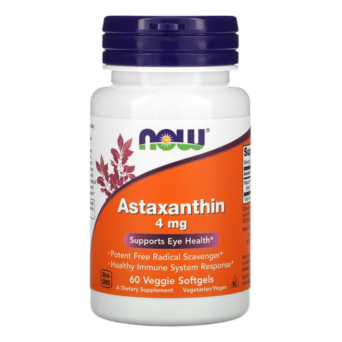 Astaxantina, 4 mg, Now Foods, 60 verduras, sabor cápsula blanda, sin sabor