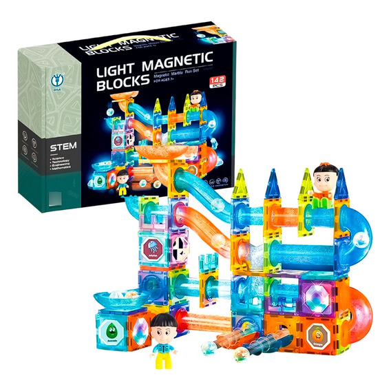 Juego Bloques Magnéticos 142 Pcs Con Luz Construcción Atrix