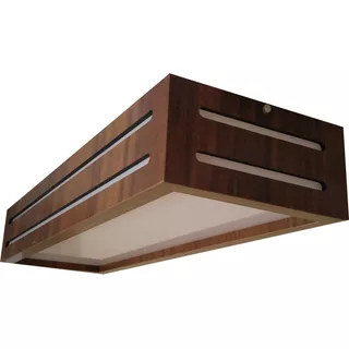 Plafon Retangular Sobrepor Lustre Madeira 20x64 Dois Focos