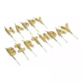 Vela  Pastel Letras   Happy Birthday Color Dorado Metalizado