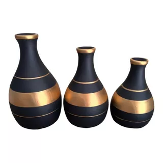 Conjunto Kit Trio Vasos Ceramica Enfeite Decorativo Mesa