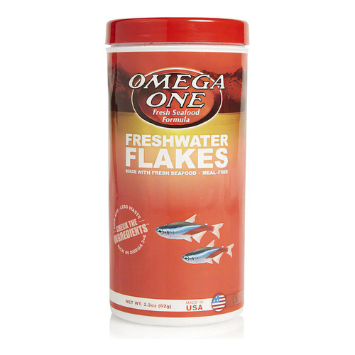 Omega One Freshwater Flakes 62g Alimento para Peces Tropicales en Hojuelas a Base de Salmon y Arenque Rico en Omega 3 y 6 Colores Vivos