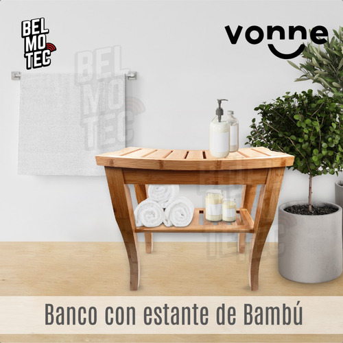 Banco Con Estante Para Baño De Bambú Madera Resistente Deco Color Marrón claro