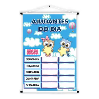 Painel Banner Escolar Ajudantes Do Dia Corujinhas - 85x60cm