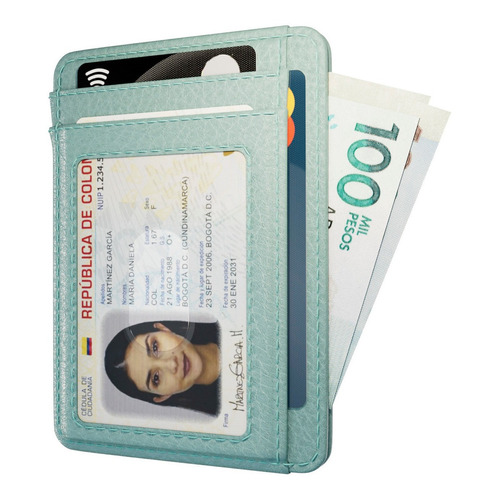 Billetera Tarjetero Portadocumentos Wallet Card Holder Bloqueo Rfid Cuero Pu Hombre Mujer Turquesa	