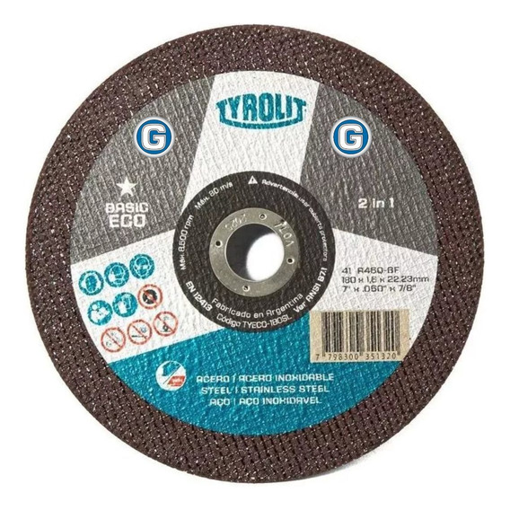 Disco De Corte Tyrolit Basic Eco 180 X 1,6 Mm X25u Amoladora Color Negro