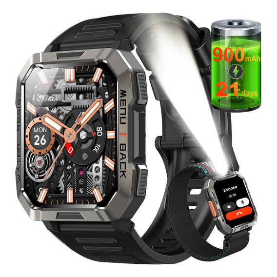 Smartwatch Reloj inteligente Blackview Bvw60 de 2.1 pulgadas Hombre Militar Linterna Bluetooth IP68 Resistente Al Agua