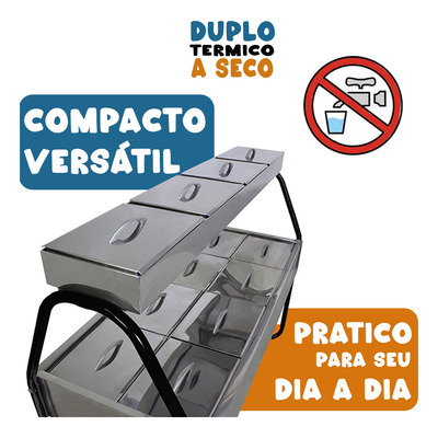 Carrinho Buffet Térmico Self Service Inox 8 Cubas Duplo