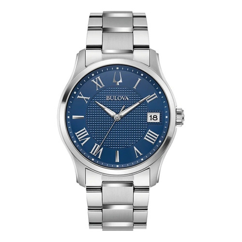 Reloj Bulova Classic Wilton Para Hombre, Original E-watch Color De La Correa Plateado Color Del Bisel Azul Color Del Fondo Azul