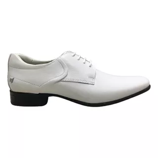 Zapato Calzado Blanco En Cuero  Vestir Acordonado