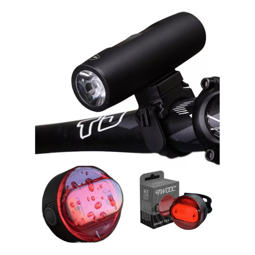 Luz Bicicleta Set Delantera Trasera Usb Twooc Impermeable Color Negro