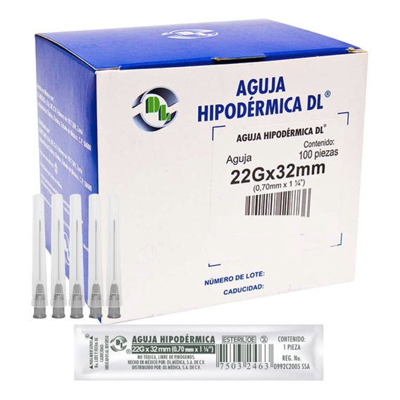 Aguja HiPodérmica Calibre 22x32 Negra Caja Con 100