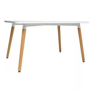 Mesa Rectangular Eames Con Detalles - Blanca O Negra Tapa Blanco Patas Marrón Claro