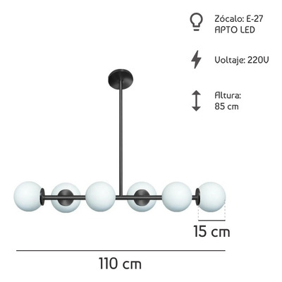 Lampara De Techo Moderna Negro Colgante 6 Luces Best Globo