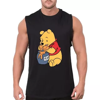 Regata Masculina Algodão Camiseta Ursinho Pooh Pote Mel Urso