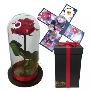 Rosa Preservada Roja Premium Caja Lujo Y Fotos Personalizada