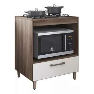 Balcão Móveis Paraná Cook Top 51cmx36cm Armário Cozinha Branco 1 Gaveta Cor Naturale