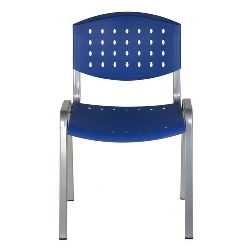 Silla Fija Oficina Apilable Plastica Caños En Gris Reforzada Color Azul