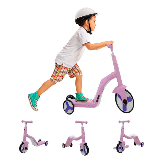 Scooter Infantil Multifuncional 3 En 1 Bicicleta + Triciclo Color Rosa Liso