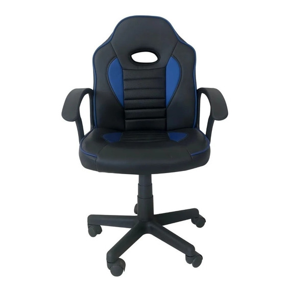 Silla de escritorio Tedge 435878 gamer ergonómica  negra y azul con tapizado de cuero sintético