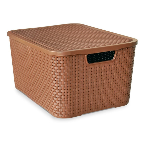 Caja Cesto Canasto Organizador Rattan 15lts Tapa - Marron