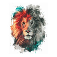 Quadro Decorativo Leão De Judá Colorido Abstrato Placa A4 