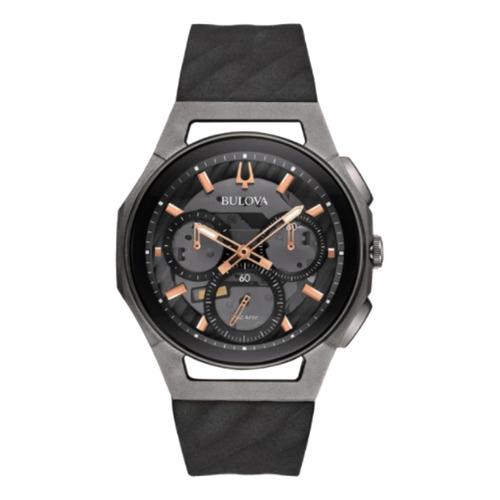 Reloj pulsera Bulova 98A162 con correa de goma color negro - fondo gris/negro