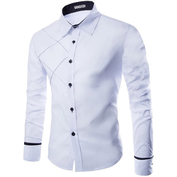 Camisa Hombre Casual Formal Vestir Slim Fit Strech Rombo Am7