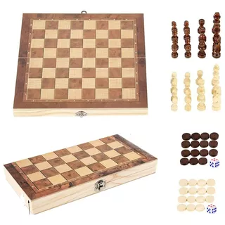 Juego De Mesa 3 En 1 Ajedrez Damas Backgamon Tablero Madera