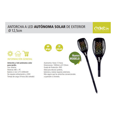 Estaca Led Solar Jardin Tipo Antorcha Llama Deco Tbcin