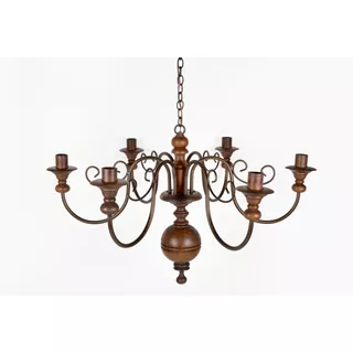 Lustre Rustico Madeira Torneado Ferro Artesanal 6 Lampadas