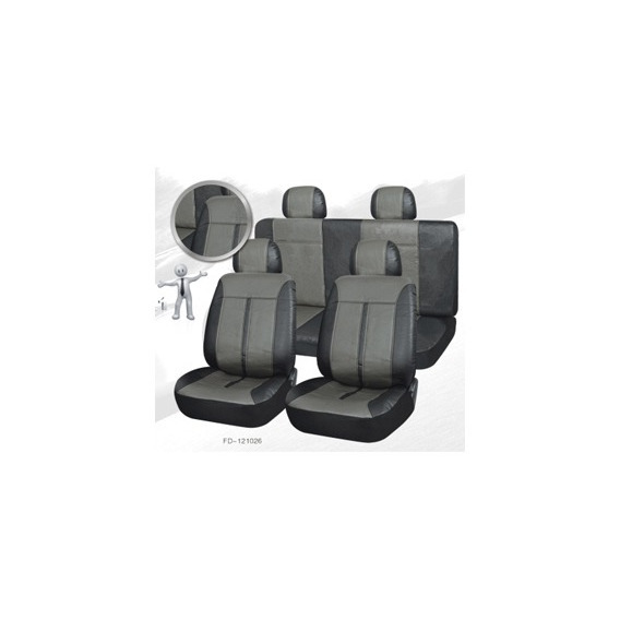 Cubre Asiento Eco Cuero Auto Simil Cuero Premium Gris Negro 