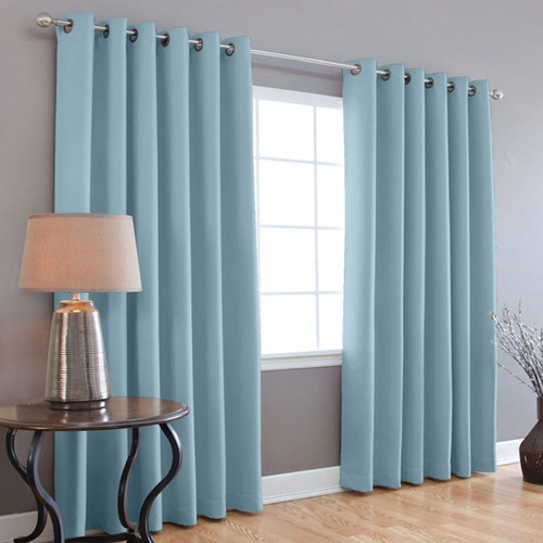 Cortinas Blackout Melocotton - Color AZUL CIELO - 275cm de Ancho X 215cm de Alto En 2 Páneles - Aislamiento Térmico , Reduce el Ruido Exterior , Cortinas Opacas con Ojales , Lavable en Casa