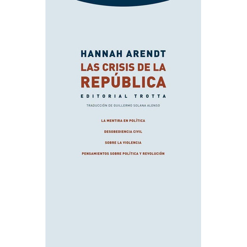 Las Crisis De La Republica, de Arendt, Hannah. Editorial Trotta, S.A. en español