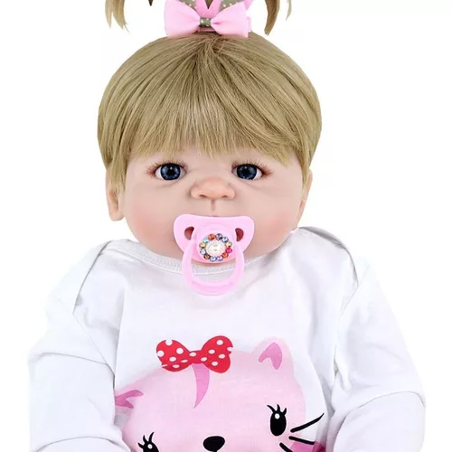 Boneca Bebê Reborn Menina Loira Toda Silicone Original 55 Cm