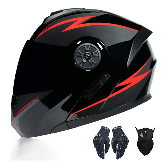 Casco Moto Abatible Negro Brillante Dot Certificado + Regalo