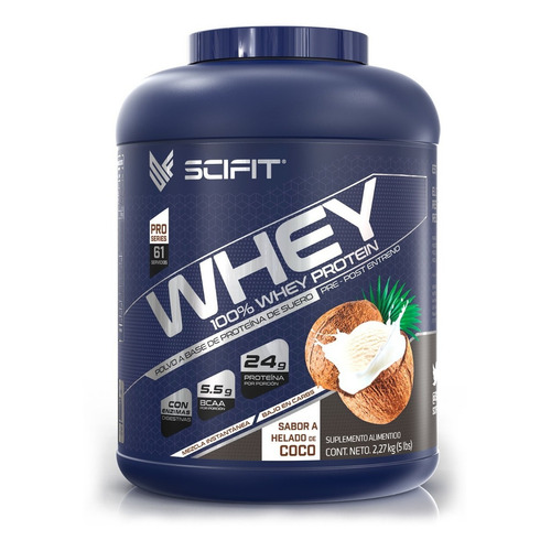 Scifit Proteína 100% Whey 5lbs 24 G Proteína | 61 Servicios Sabor Helado De Coco