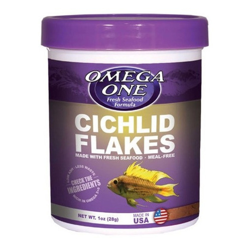 Alimento En Hojuelas Escamas Omega One Cichlid Flakes Para Peces Ciclidos En Acuarios Y Peceras En Tarro De 28gr