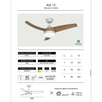Ventilador De Techo 42ic Led 24w Control Remoto Laft