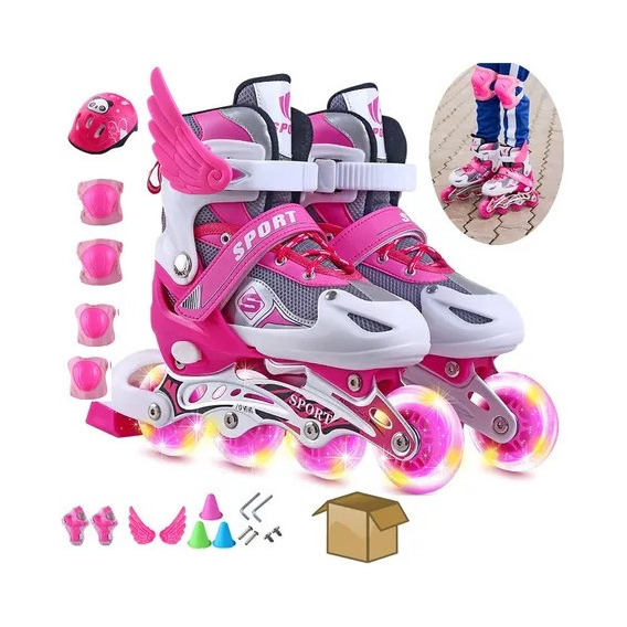 Patines En Línea 8 Luz Ruedas Ajustables Para Niños Y Niña