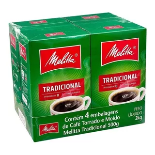 Café Melitta Torrado E Moído Tradicional 2kg 4 Unidades 500g