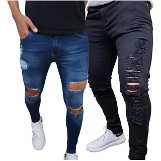 Combo Calças Jeans Masculino Skinny Premium Rasgada Colada